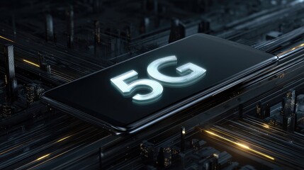 Modern Smartphone Displaying 5G Technology in Futuristic Setting