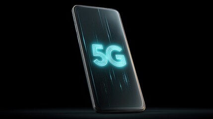 Modern Smartphone Displaying 5G Technology in Dark Environment