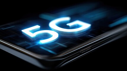 Smartphone Display Showing 5G Connectivity with Neon Effect