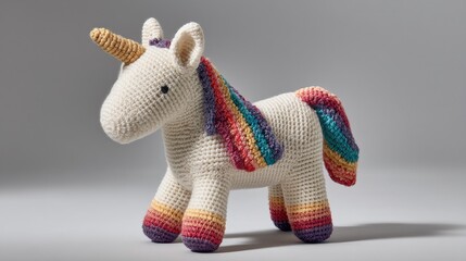 Handmade Crochet Unicorn Toy with Colorful Mane and Horn