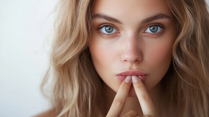 Fototapeta premium Close-up portrait of woman touching lips