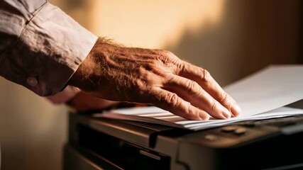 Medium shot of a person using recycled paper for printing highlighting sustainable office practices that minimize environmental footprint.
