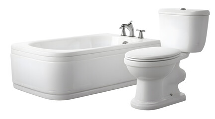 Clean white bathtub and toilet set against a black background.