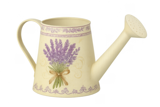 Vintage watering can with lavender floral design