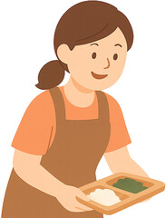 급식판을 나눠주는 교사