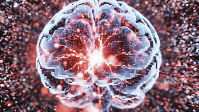 A digital depiction of a human brain with light bursts emanating from within