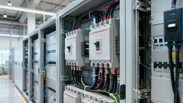 Medium shot showcasing a scalable modular electrical system being expanded by adding new electrical modules to accommodate growing energy demands in a commercial building.