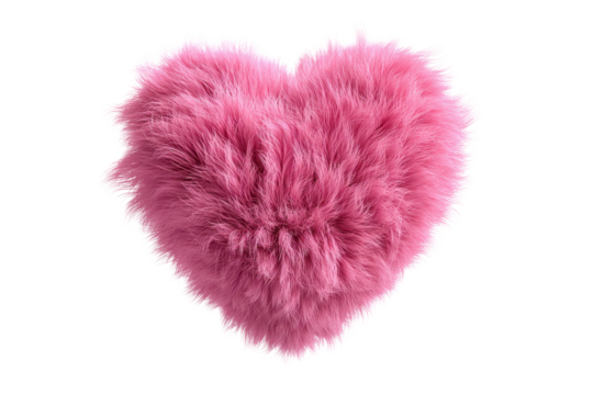 Fluffy pink heart shape with soft texture against black background image, Isolated On Transparent Background, Png Cut Out