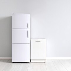 A sleek white refrigerator stands prominently beside an open, empty fridge, showcasing its spacious interior and modern design in a bright kitchen setting.
