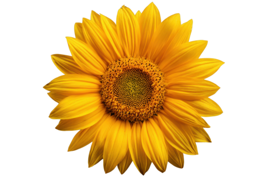 Close up of a bright yellow sunflower with a dark center against a black background bloom blossom, Isolated On Transparent Background, Png Cut Out