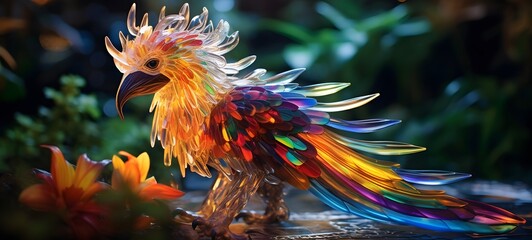A lion phoenix , a small creature made of glass that is sitting in the palm of your hand,generative AI