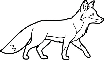 Fox side profile, black and white sketch, walking animal illustration, wildlife drawing, nature art, forest creature, coloring page, lineart