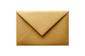 Golden envelope with sharp creases and subtle sheen against a black background metallic paper, Isolated On Transparent Background, Png Cut Out