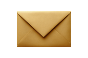 Golden envelope with sharp creases and subtle sheen against a black background metallic paper, Isolated On Transparent Background, Png Cut Out