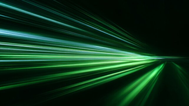 Green light streaks in motion. AI generated
