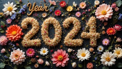 Floral 2024 year design, a vibrant celebration of the new years arrival