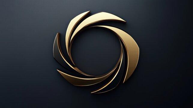 Abstract golden swirl logo on dark background. Possible use Stock photo