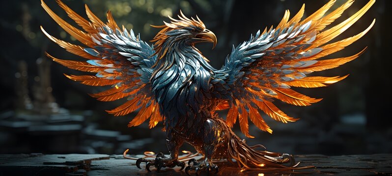A garuda phoenix , a small creature made of glass that is sitting in the palm of your hand,generative AI