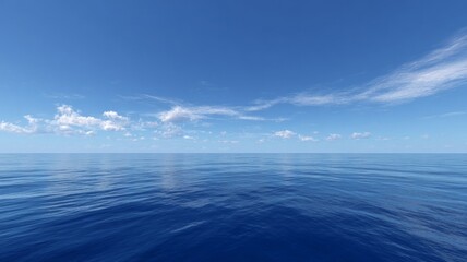Vast ocean horizon under clear blue sky. AI generated