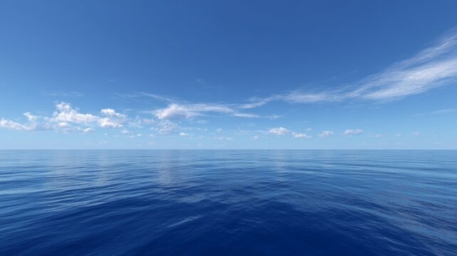 Vast ocean horizon under clear blue sky. AI generated