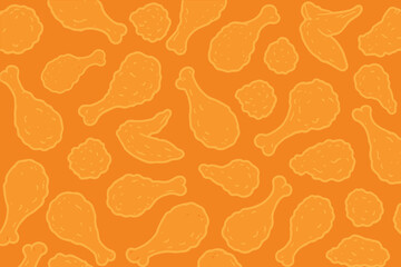 A seamless vector pattern featuring numerous brown fried chicken pieces arranged in a playful repeating layout that highlights crisp textures and warm tones for appetizing food themed design