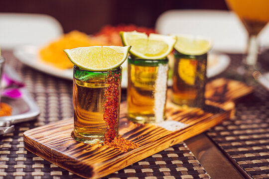 A tequila flight at a modern Mexican food restaurant