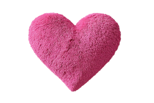 Fluffy Pink Heart Shaped Pillow Isolated on Black Background soft, Isolated On Transparent Background, Png Cut Out