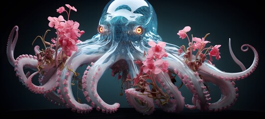 A Kraken kingkong , a small creature made of glass that is sitting in the palm of your hand,generative AI