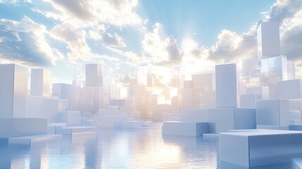 Naklejka premium Modern city sunrise reflection