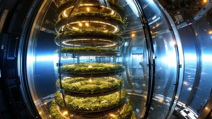 Futuristic circular habitat for plant cultivation in space stations - Powered by Adobe