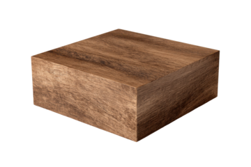 Square wooden block with visible grain texture on black background cube, Isolated On Transparent Background, Png Cut Out