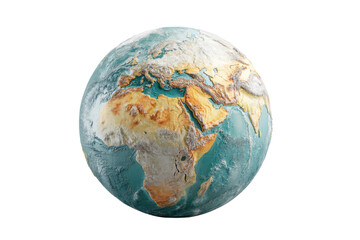 Obraz premium Detailed 3 D globe showing continents Africa Europe Middle East Asia earth world, Isolated On Transparent Background, Png Cut Out