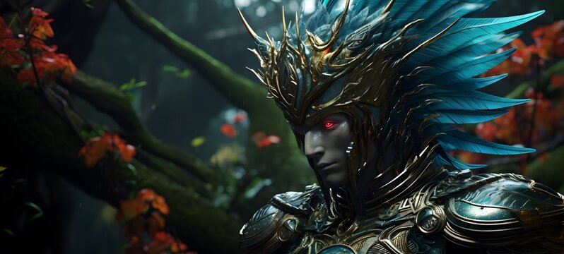 A garuda warrior , a small creature made of glass that is sitting in the palm of your hand,,generative AI