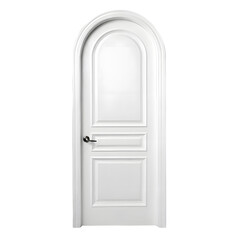 White arched interior door with paneling and a silver knob.