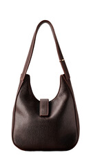 Dark brown leather shoulder bag with a narrow handle and front clasp