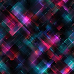 A vibrant, abstract digital pattern featuring intersecting lines and colorful squares in shades of blue, purple, and pink against a dark background.