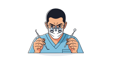 Dentist with tools ready for examination.