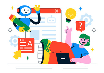 AI Writing Assistant Illustration with Artificial Intelligence Technology For Translation, Chatbot Interaction, Code Generation, And Article Writing