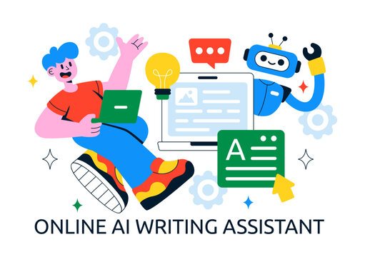 AI Writing Assistant Illustration with Artificial Intelligence Technology For Translation, Chatbot Interaction, Code Generation, And Article Writing