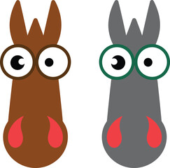 Cartoon horse face illustration, brown horse, gray horse, funny animal drawing, cute farm animal art, playful equine character design, minimalist style vector
