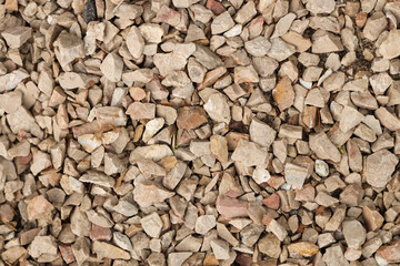Texture of limestone crushed stones, top view