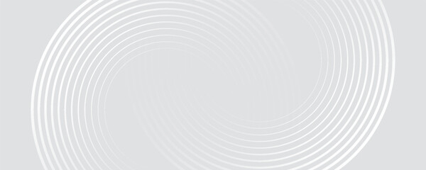 Abstract white geometric lines glowing on a gray background. Modern glossy white circle line pattern. Suitable for covers, posters, web, banners.