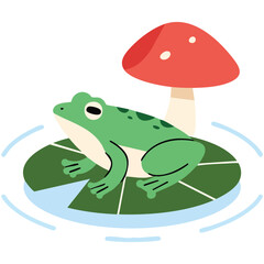 Cartoon frog with mushroom growing from head isolated vector illustration on white background