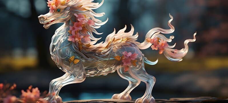 A qilin , a small creature made of glass that is sitting in the palm of your hand,generative AI