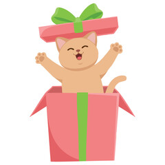 Cute cat inside gift box cartoon illustration isolated vector illustration on white background