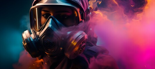 a light Bane Respirator Masker , coming out of the smoke,generative AI