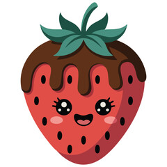 Kawaii chocolate covered strawberry sweet isolated vector illustration on white background