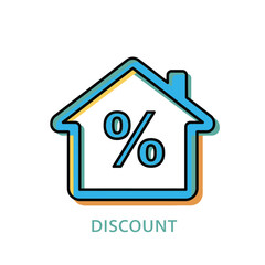Vector illustration of house icon with percentage symbol representing discount