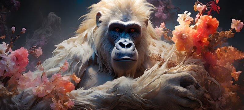 A white gorilla , a small creature made of glass that is sitting in the palm of your hand,,generative AI - Powered by Adobe