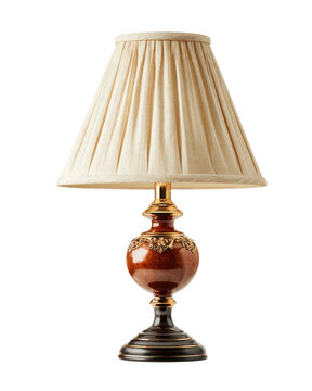 Lamp with pleated cream shade and ornate, brown, gold base